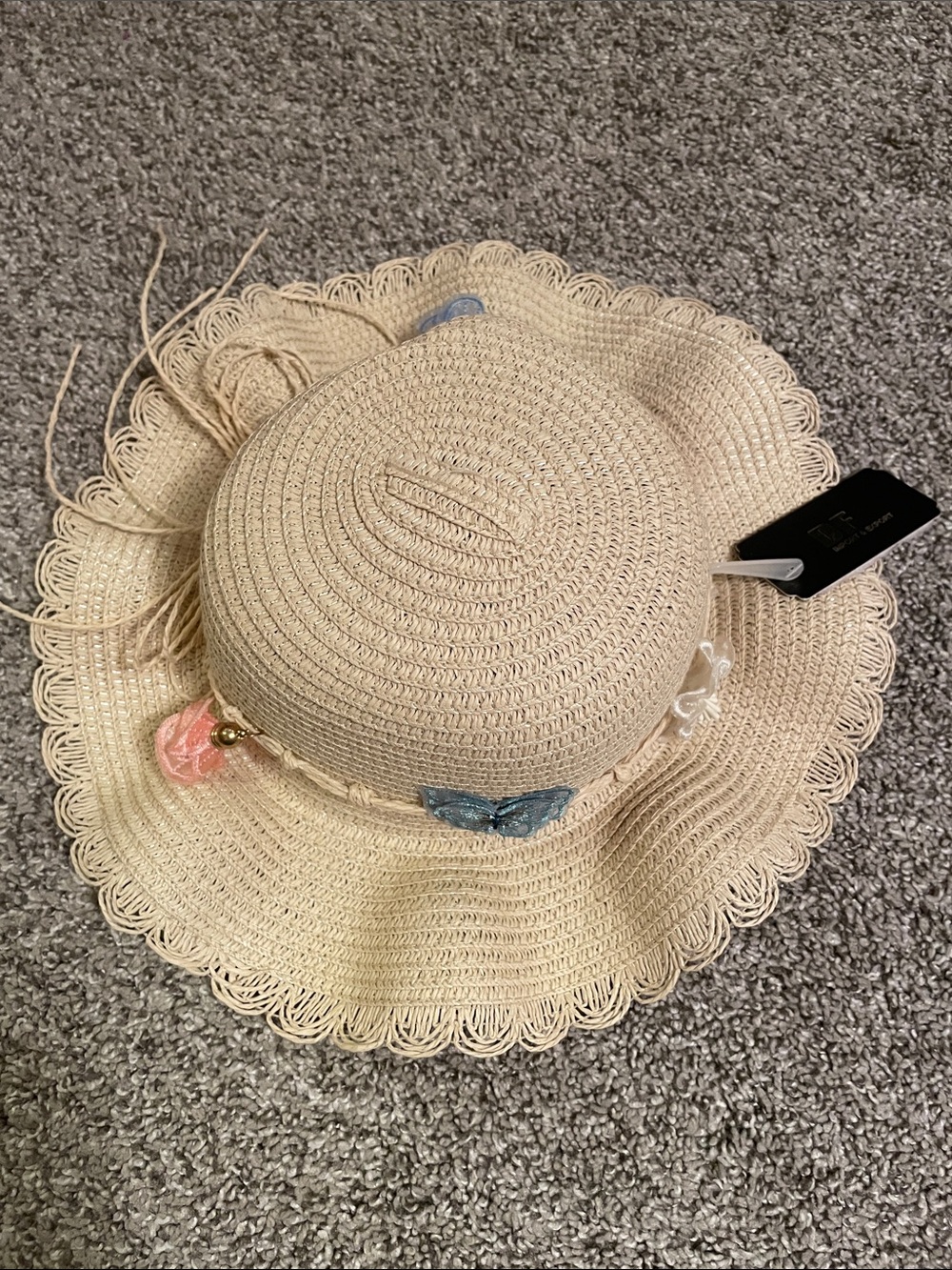 Girls Cream Sun Hat with Pastel Charms